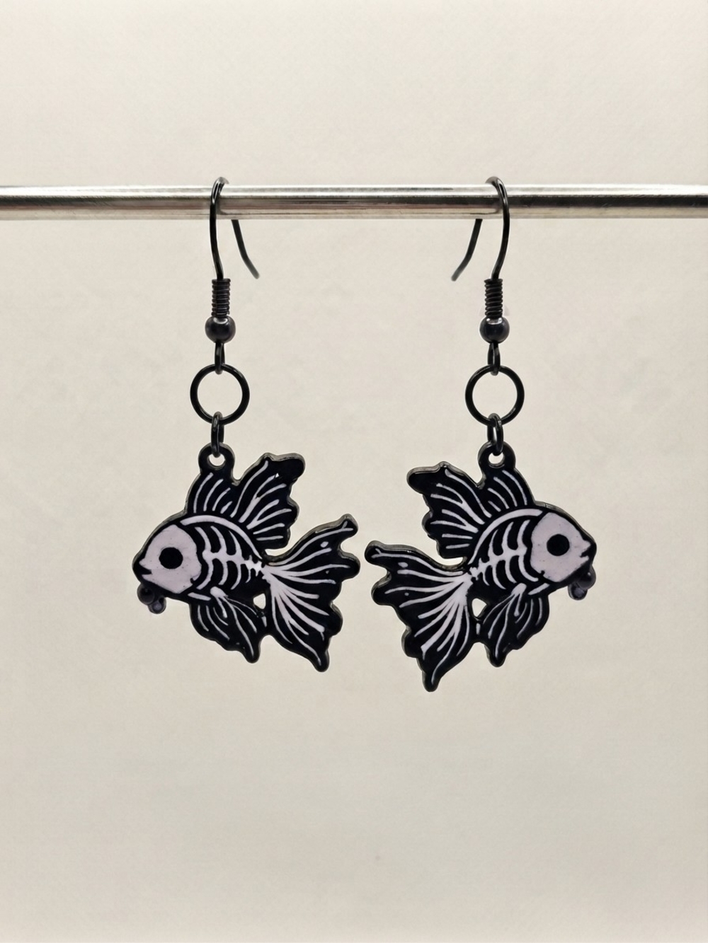 NEW Handmade Goldfish Skeleton Earrings  (0352)